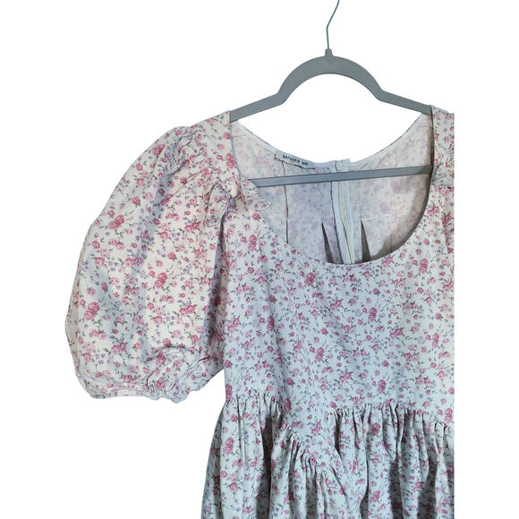 Sandy Liang Hugo Dress Pink/Purple Floral Puff Sleeve Size 6 - Picture 5 of 9